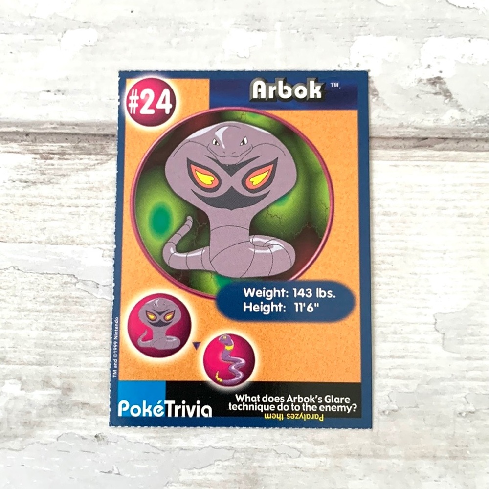 Arbok #24 PokeTrivia Card 1997 Nintendo Pokemon Collectible Game Freak